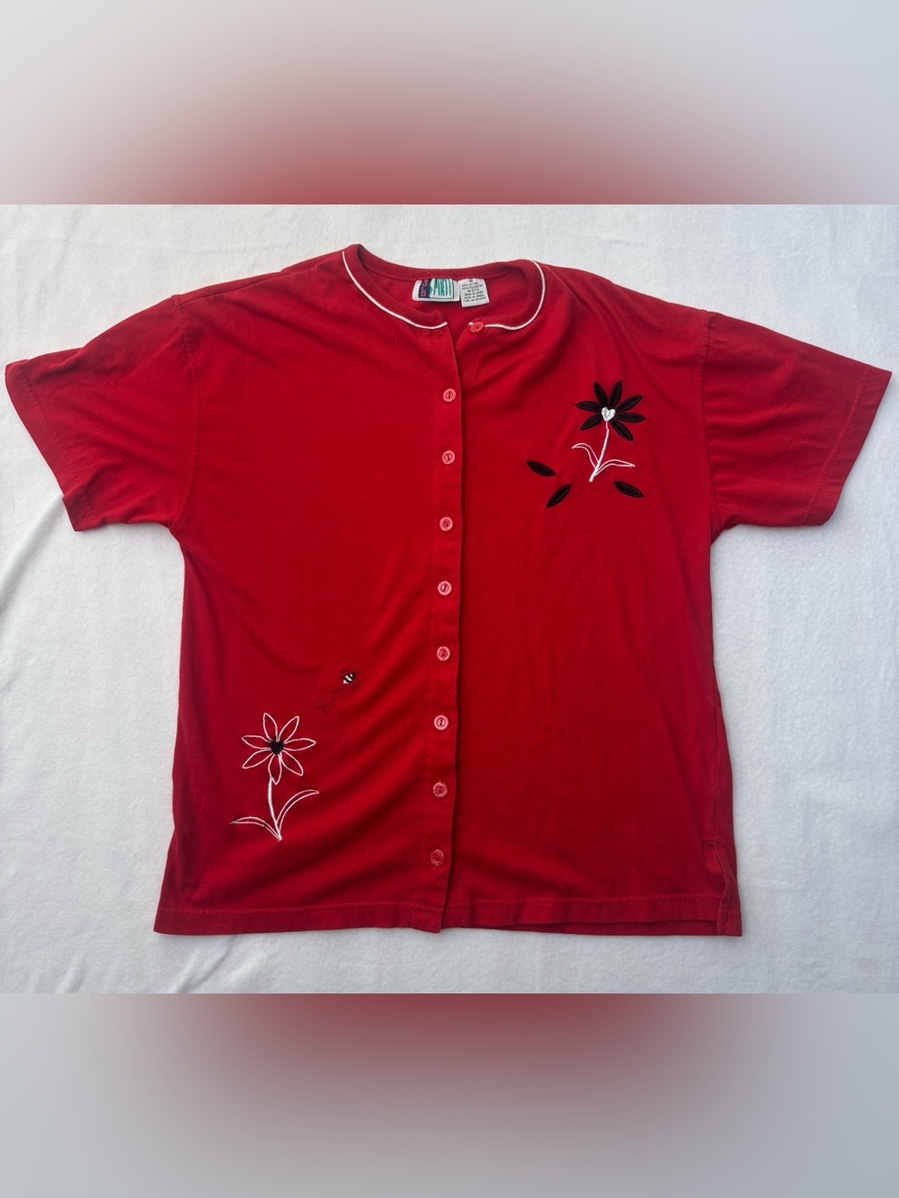 VINTAGE Bold Spirit Red Floral Button-Front Womens Top